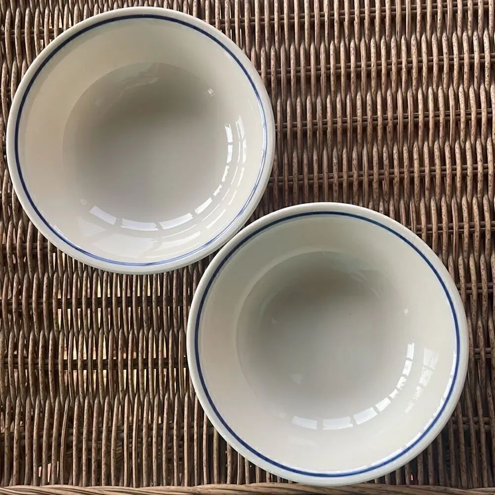 Set of 2 Corelle Sandstone Navy Band Berry Dishes